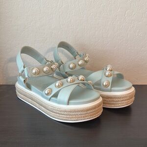 Karl Lagerfeld Paris: Pearl-Embellished Platform Sandals